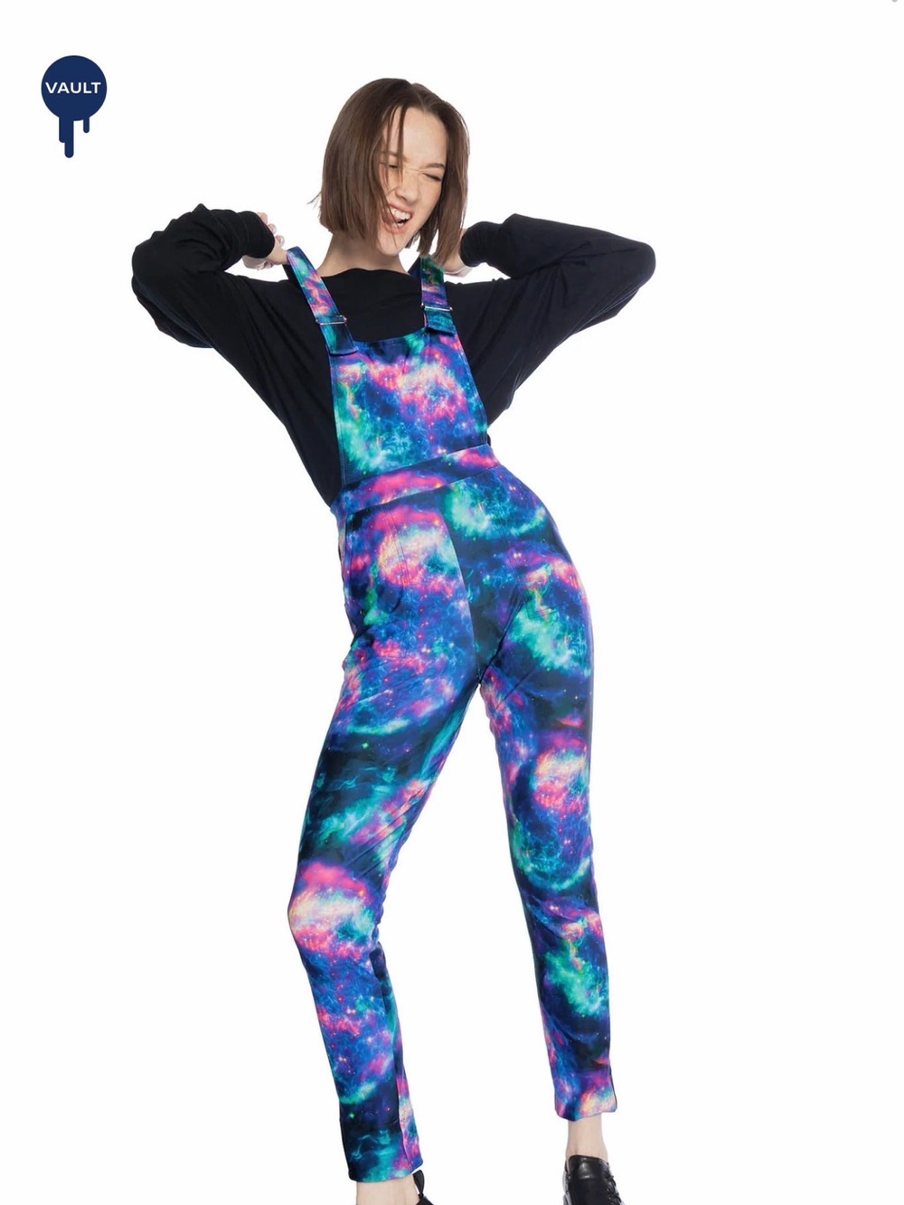 Blackmilk Galaxy-Print Overalls Jumpsuit in Blue & Purple